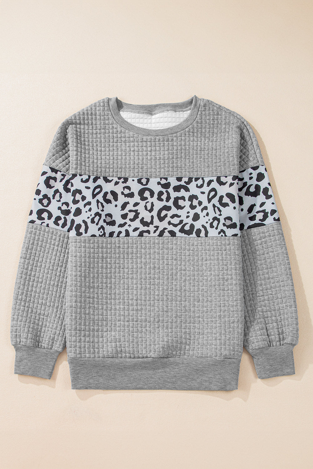Leopard Quilted Patchwork Crew Neck Sweatshirt