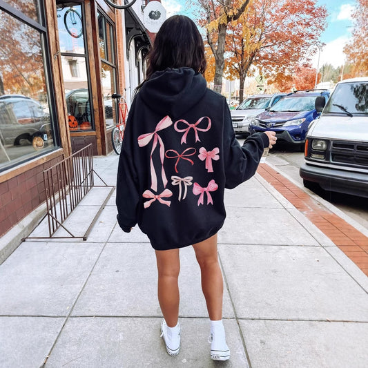 Bow Print Oversized Hoodies