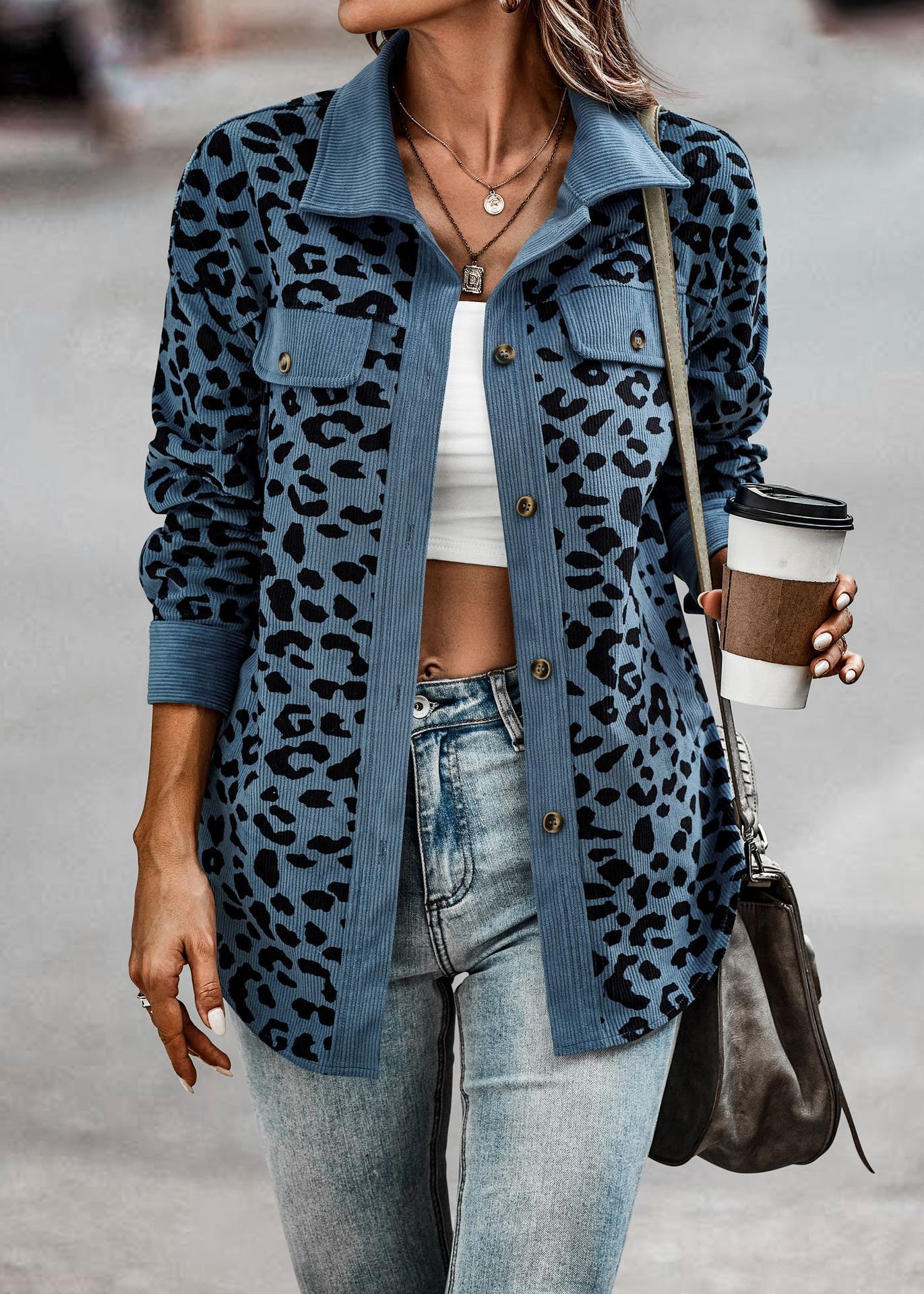 Leopard Print Button Up Jacket
