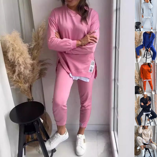 Slit Design Sweatshirt & Slim Joggers Set