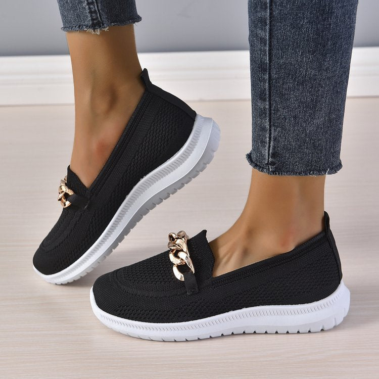 Chain Detail Mesh Breathable Woven Slip-on Trainers
